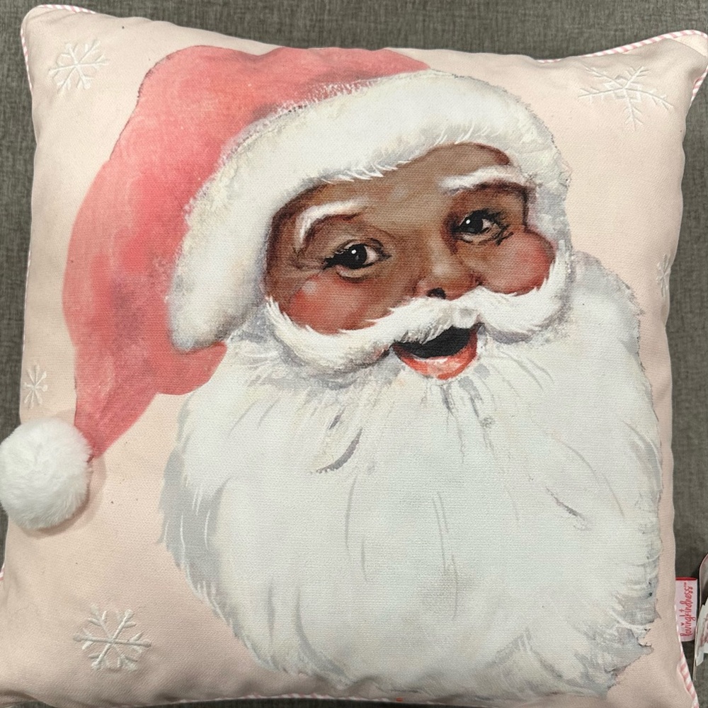 Festive Black Santa Claus Throw 18x 18 pink Pillow